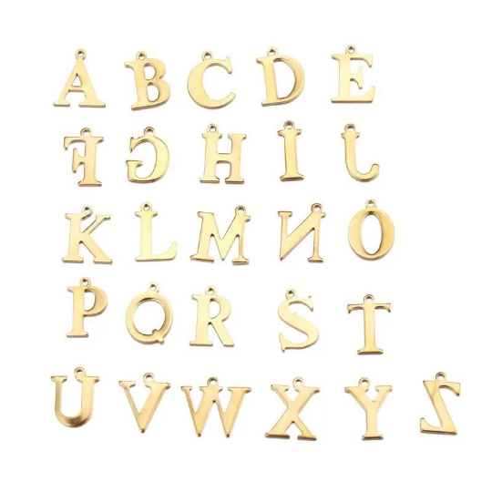 Gold Plated Stainless Steel Initial Letter Alphabet Charm Pendant