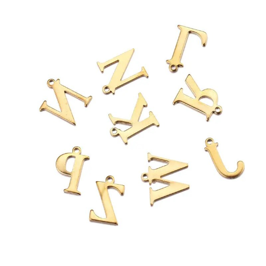 Gold Plated Stainless Steel Initial Letter Alphabet Charm Pendant
