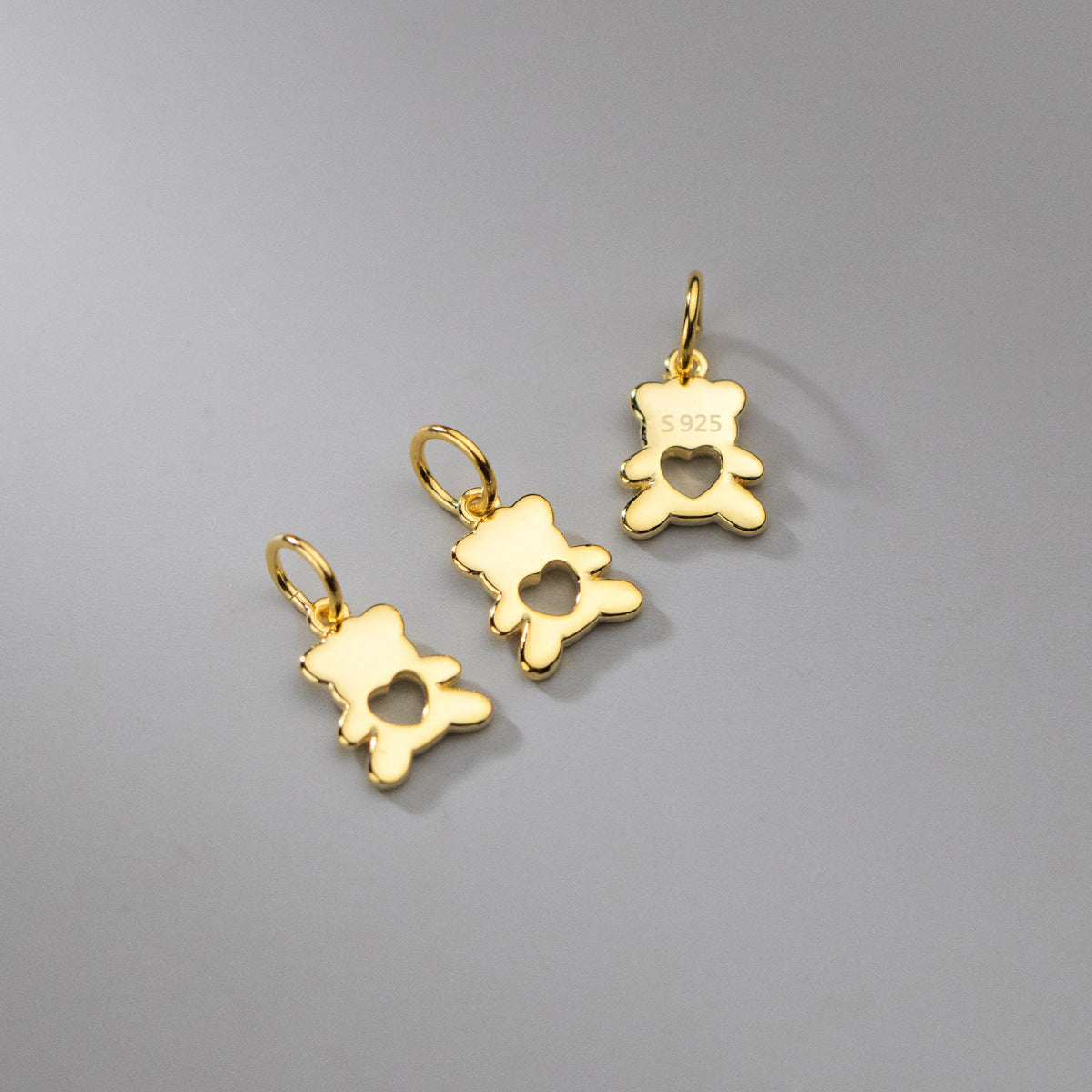 Sterling Silver / Gold Hollow Heart Bear Charm Pendant