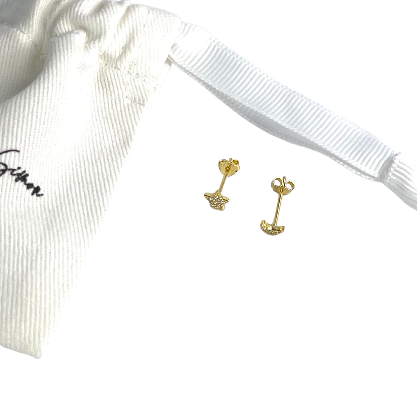 Gold Plated Sterling Silver Mismatched Star And Moon Crystal Stud Earrings
