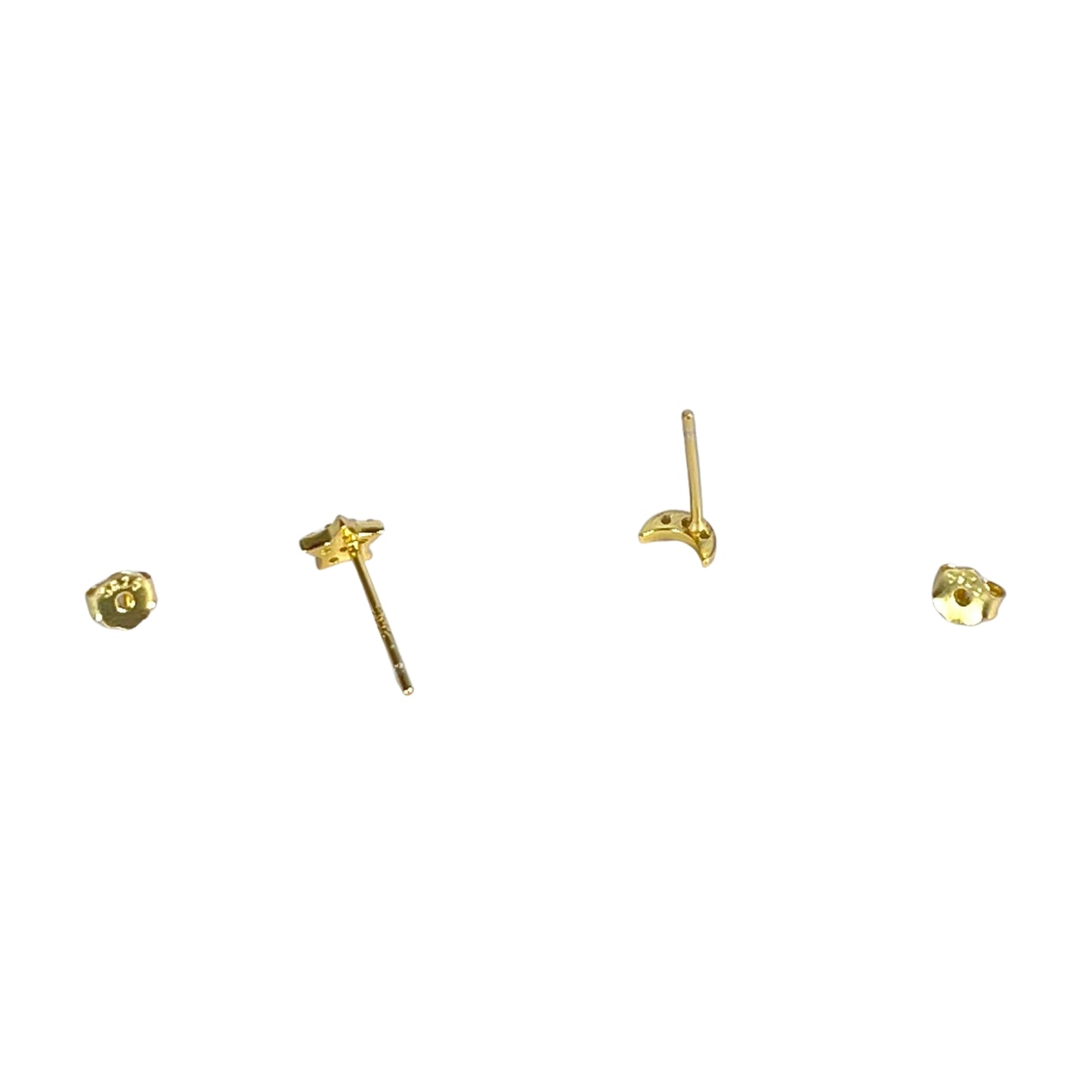 Gold Plated Sterling Silver Mismatched Star And Moon Crystal Stud Earrings