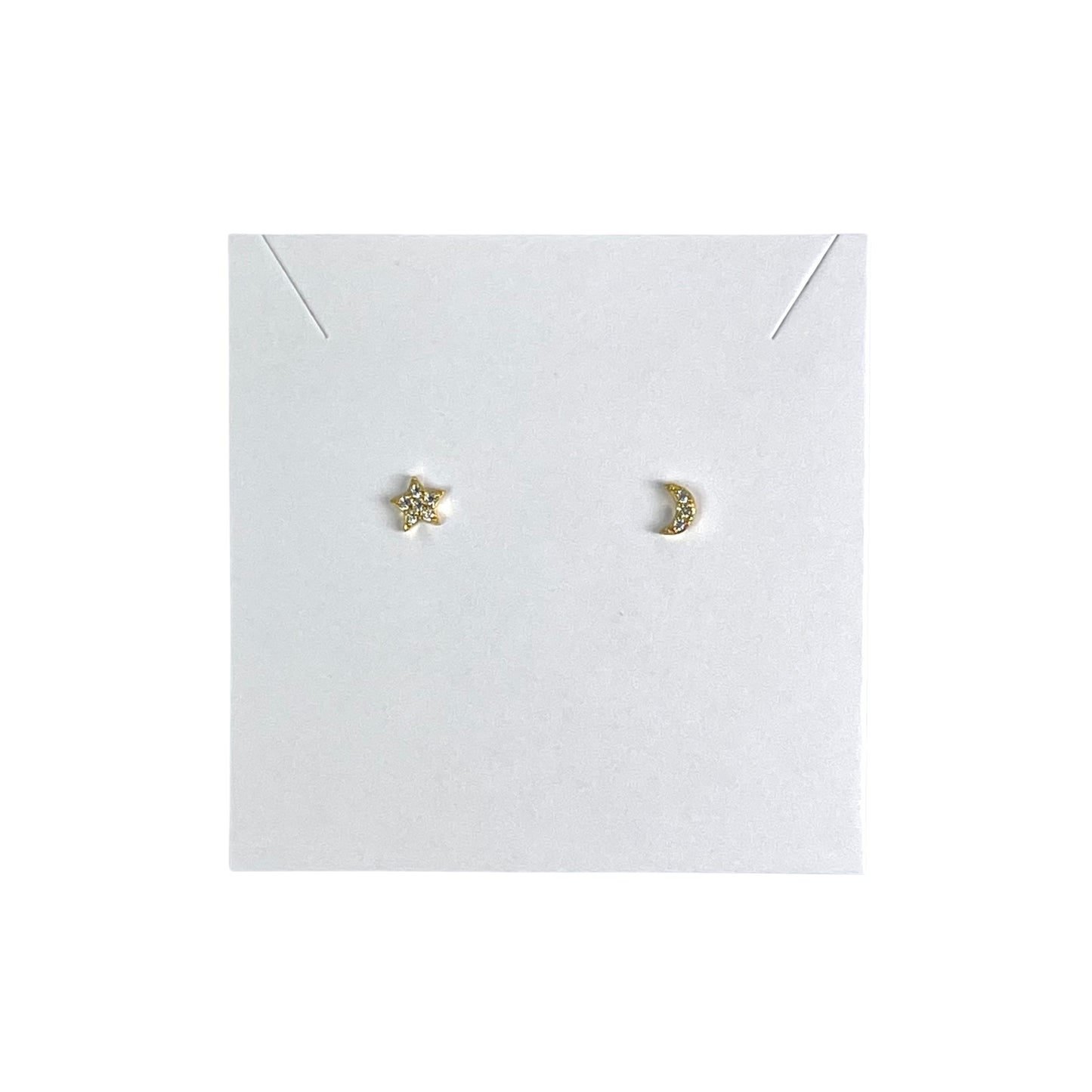 Gold Plated Sterling Silver Mismatched Star And Moon Crystal Stud Earrings