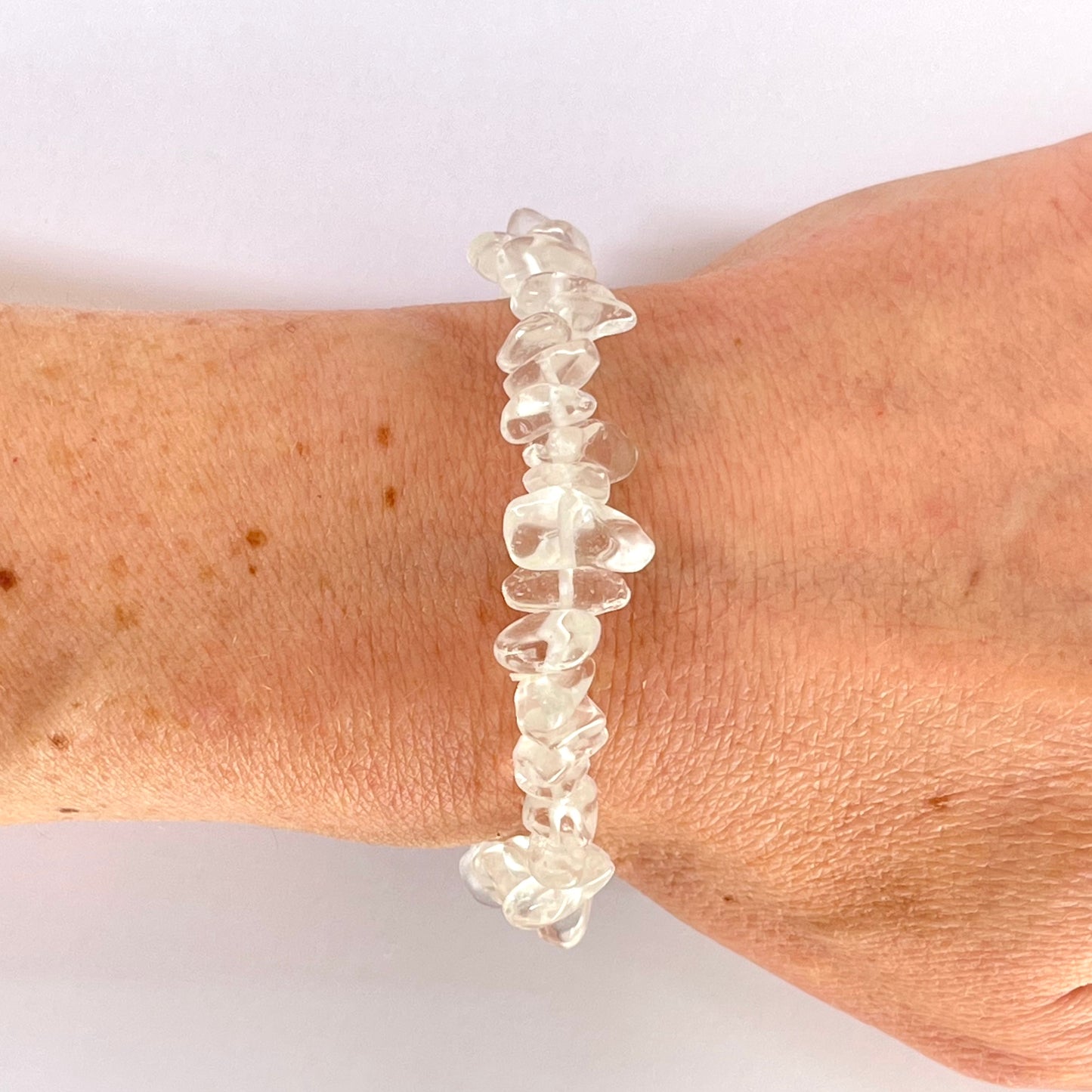 Agnes and Simon natural clear quartz crystal chip stretch bracelet