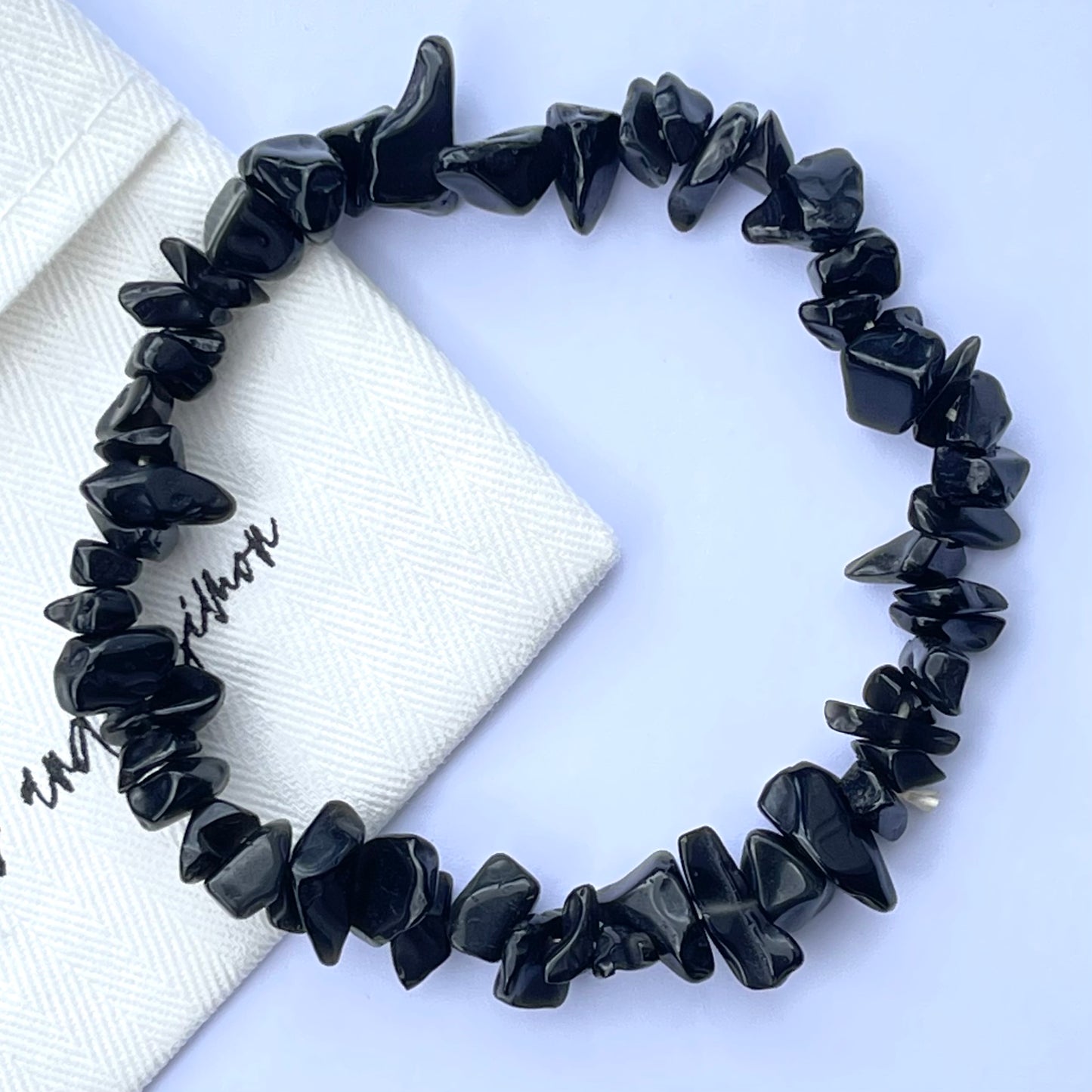 Natural Obsidian Crystal Chip Stretch Bracelet