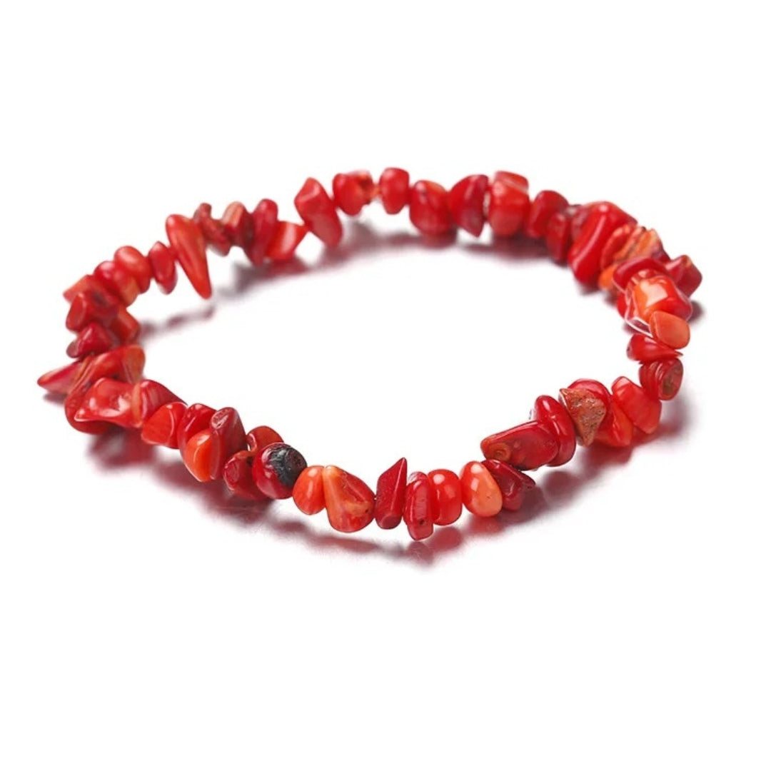 Natural Red Coral Chip Stretch Bracelet Healing Bracelet Red Coral Healing Bracelet for Women