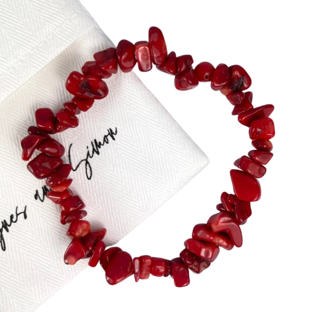 Natural Red Coral Chip Stretch Bracelet Healing Bracelet Red Coral Healing Bracelet for Women