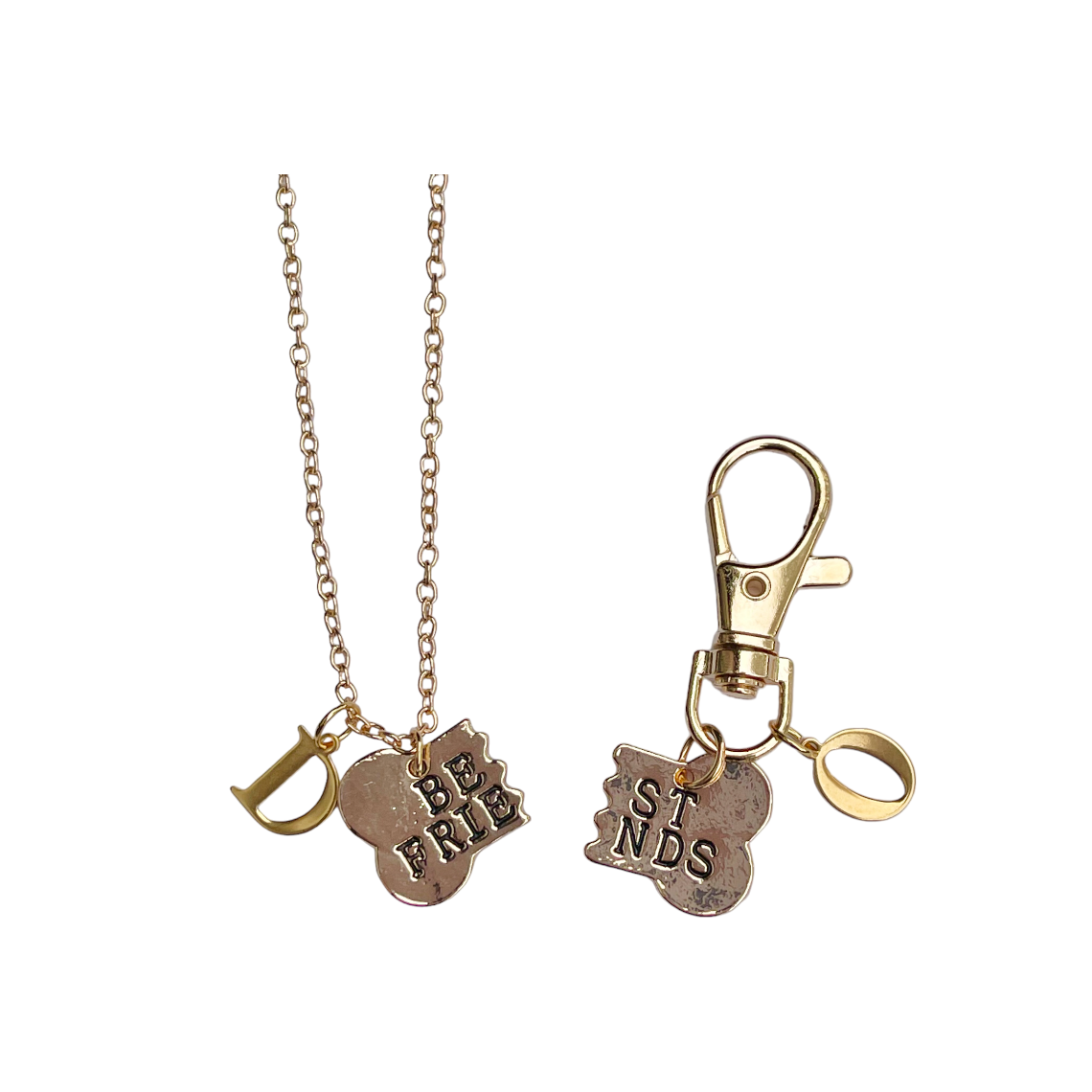 Gold best friends bone pendant matching dog tag and owner necklace set