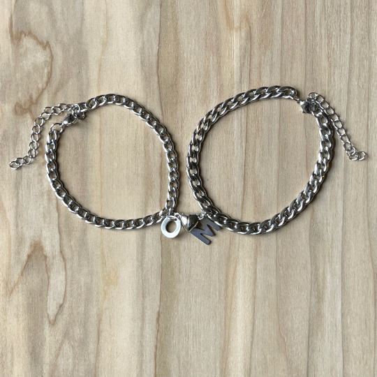 Personalised matching magnetic heart couple bracelets set