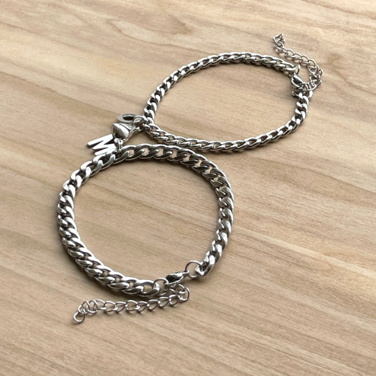 Personalised matching magnetic heart couple bracelets set