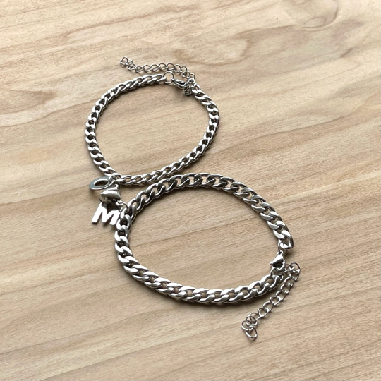 Personalised matching magnetic heart couple bracelets set