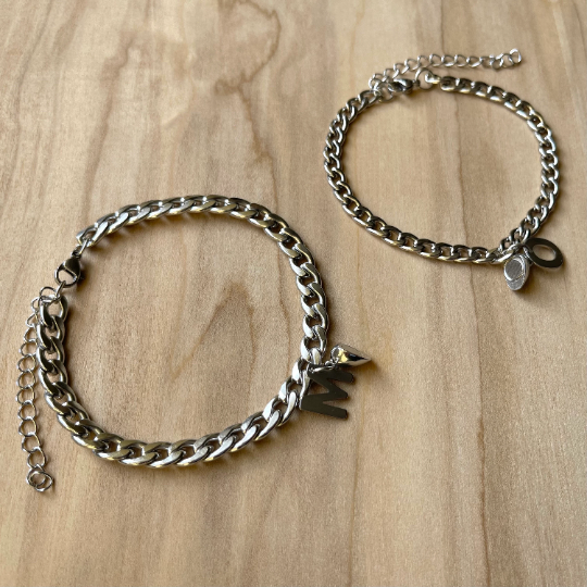 Personalised matching magnetic heart couple bracelets set