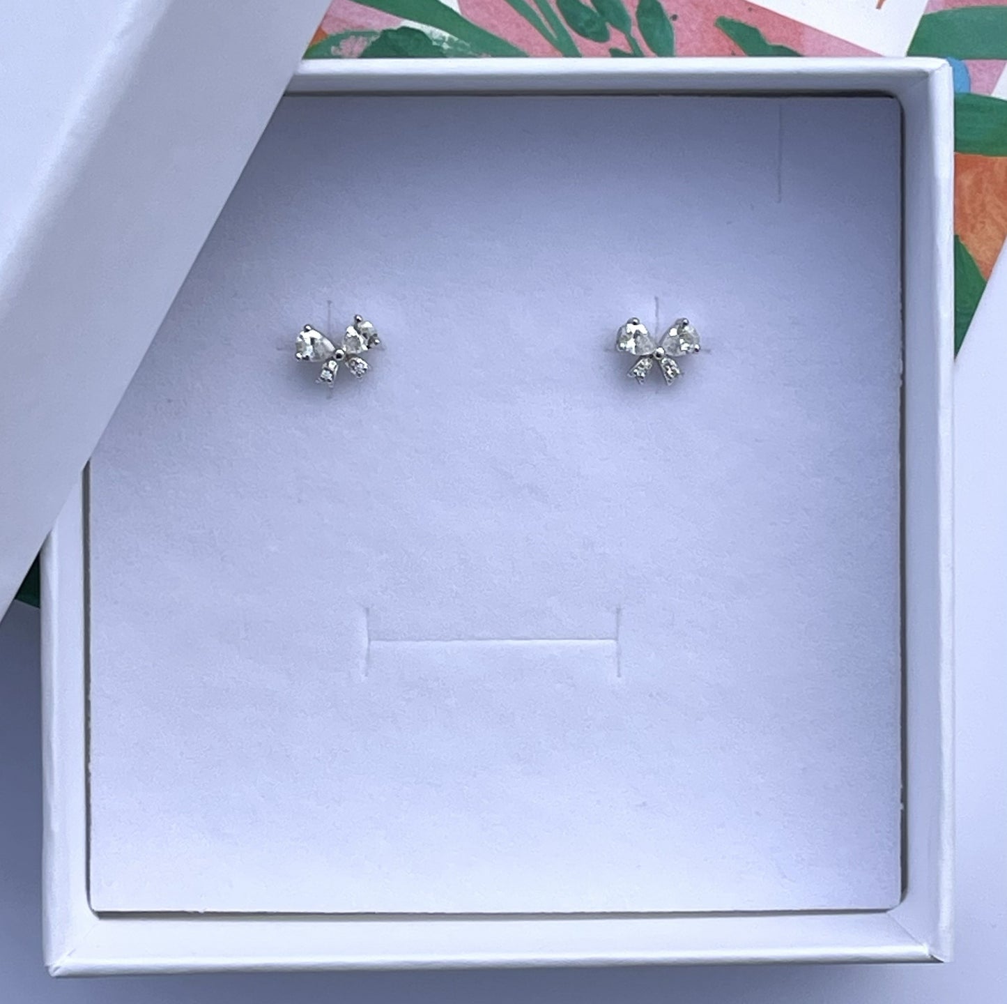 925 Sterling Silver Crystal Bow Stud Earrings