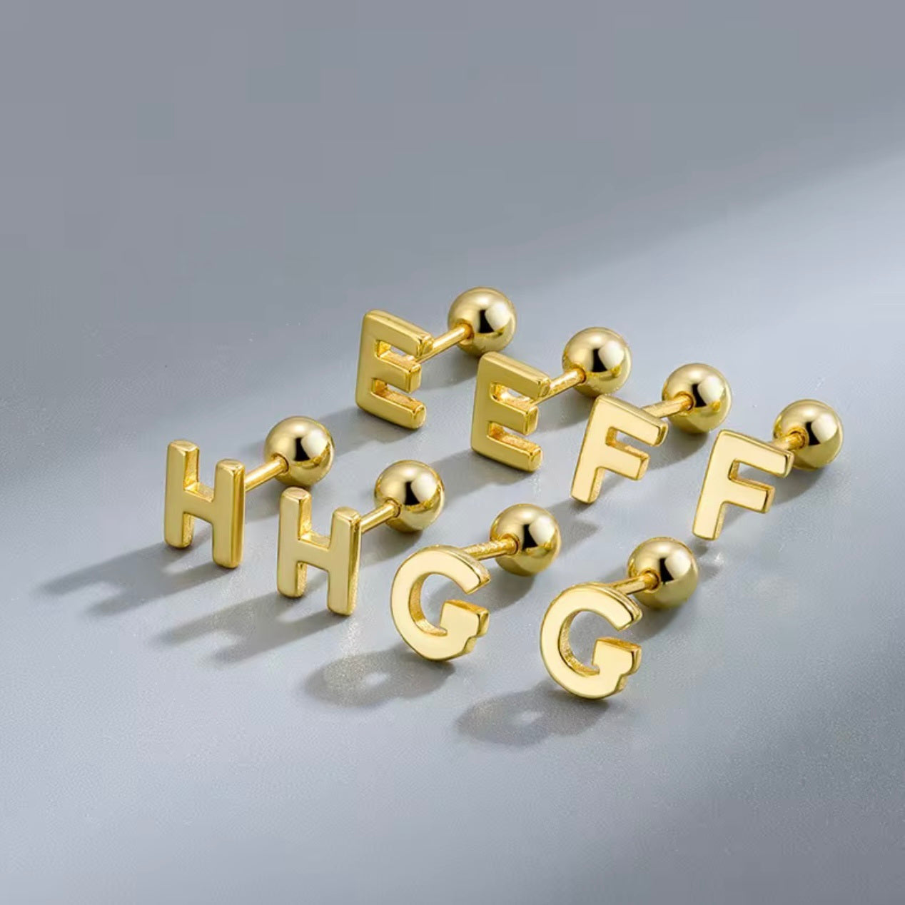 Genuine Gold Vermeil Alphabet Initial Letter Stud Earrings