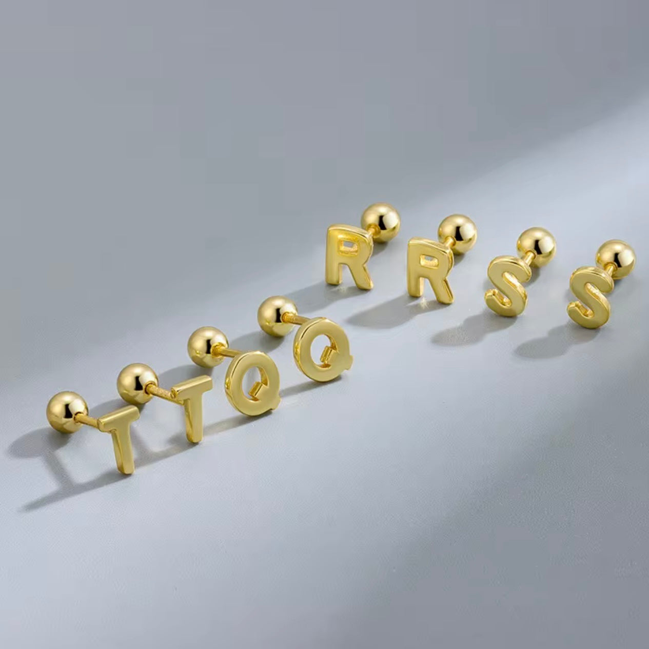 Genuine Gold Vermeil Alphabet Initial Letter Stud Earrings