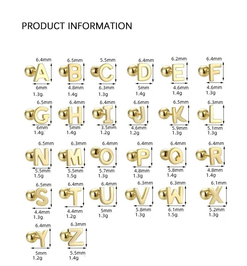 Genuine Gold Vermeil Alphabet Initial Letter Stud Earrings