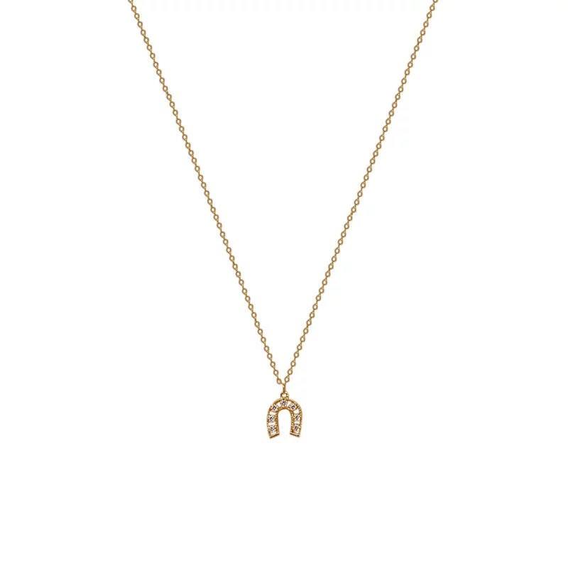 14ct Gold Crystal Horseshoe Pendant Necklace