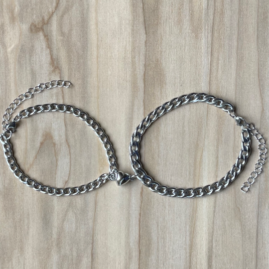 Stainless Steel Magnetic Heart Pendant Matching Couple Bracelet Set