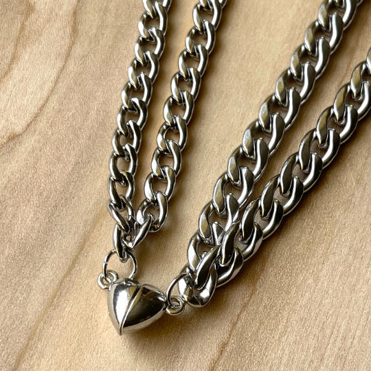 Stainless Steel Magnetic Heart Pendant Matching Couple Bracelet Set