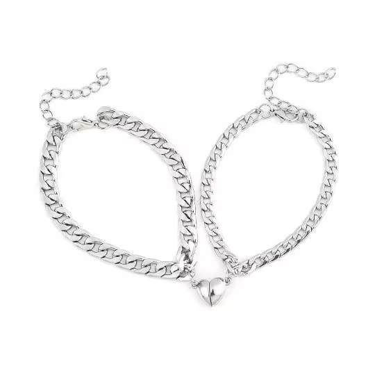 Stainless Steel Magnetic Heart Pendant Matching Couple Bracelet Set