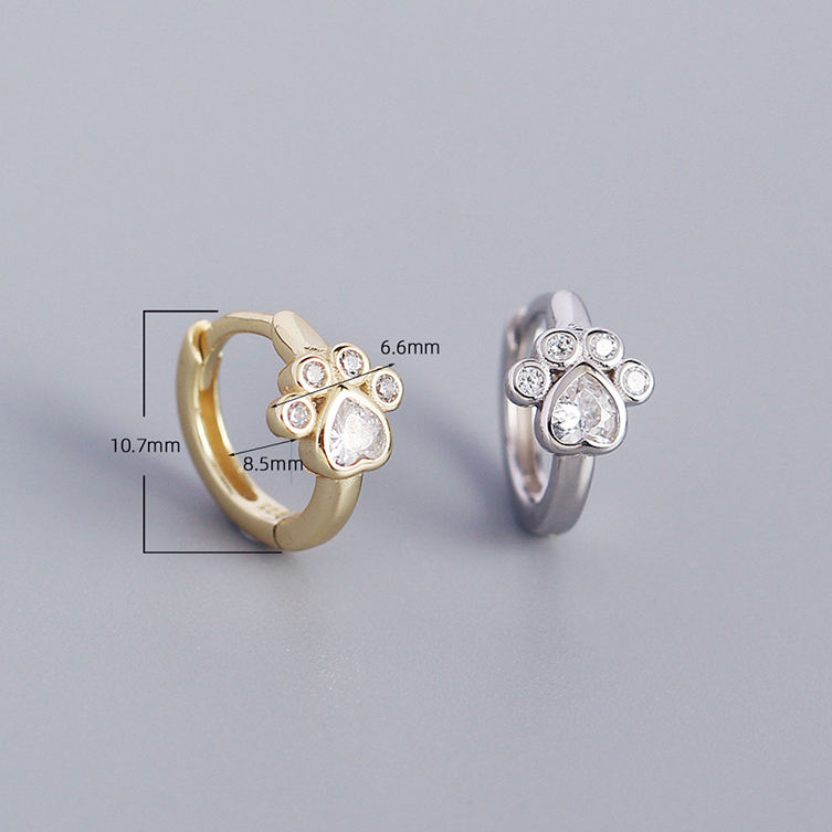 18ct Gold Crystal Paw Print Hoop Earrings