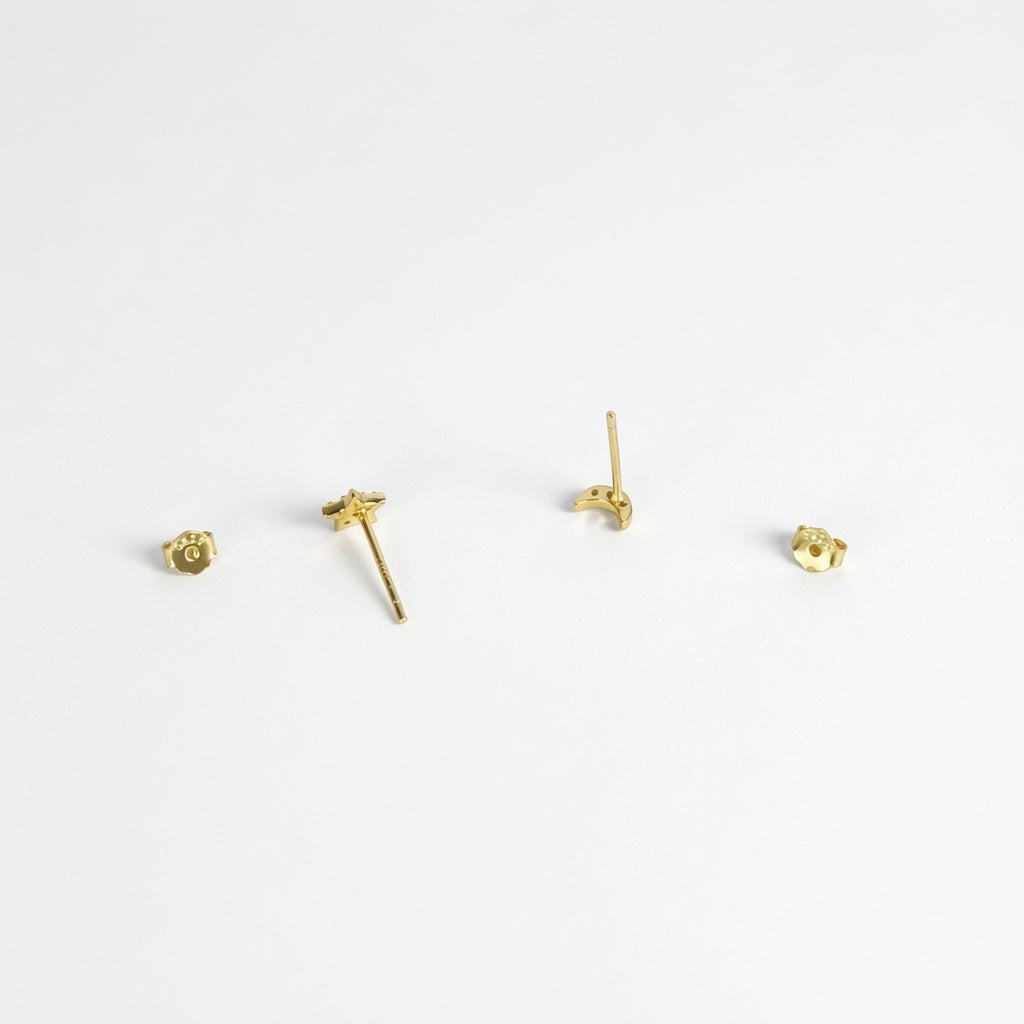 14ct Gold Star And Moon Mismatched Crystal Stud Earrings