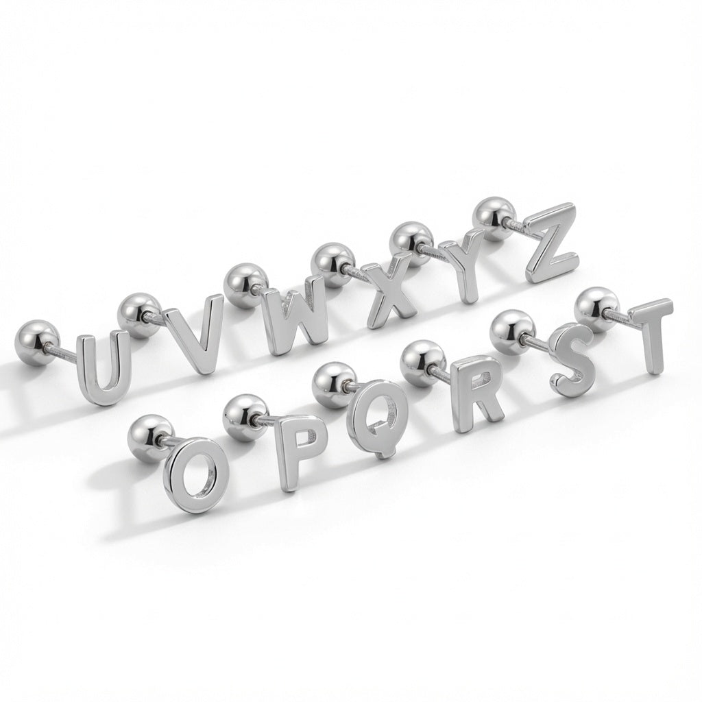 925 Sterling Silver Personalised Initial Letter Stud Earring