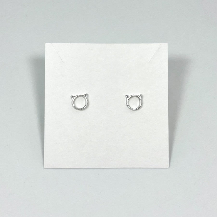 925 sterling silver cat stud earrings on white display card Agnes and Simon