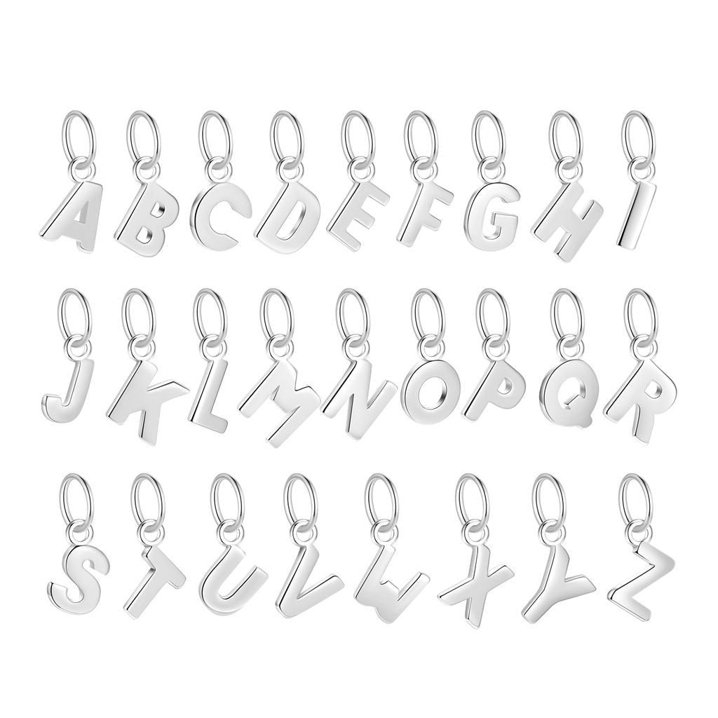 925 Sterling Silver A-Z Initial Letter Charm Pendant with Closed Jump Ring