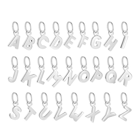 925 Sterling Silver A-Z Initial Letter Charm Pendant with Closed Jump Ring