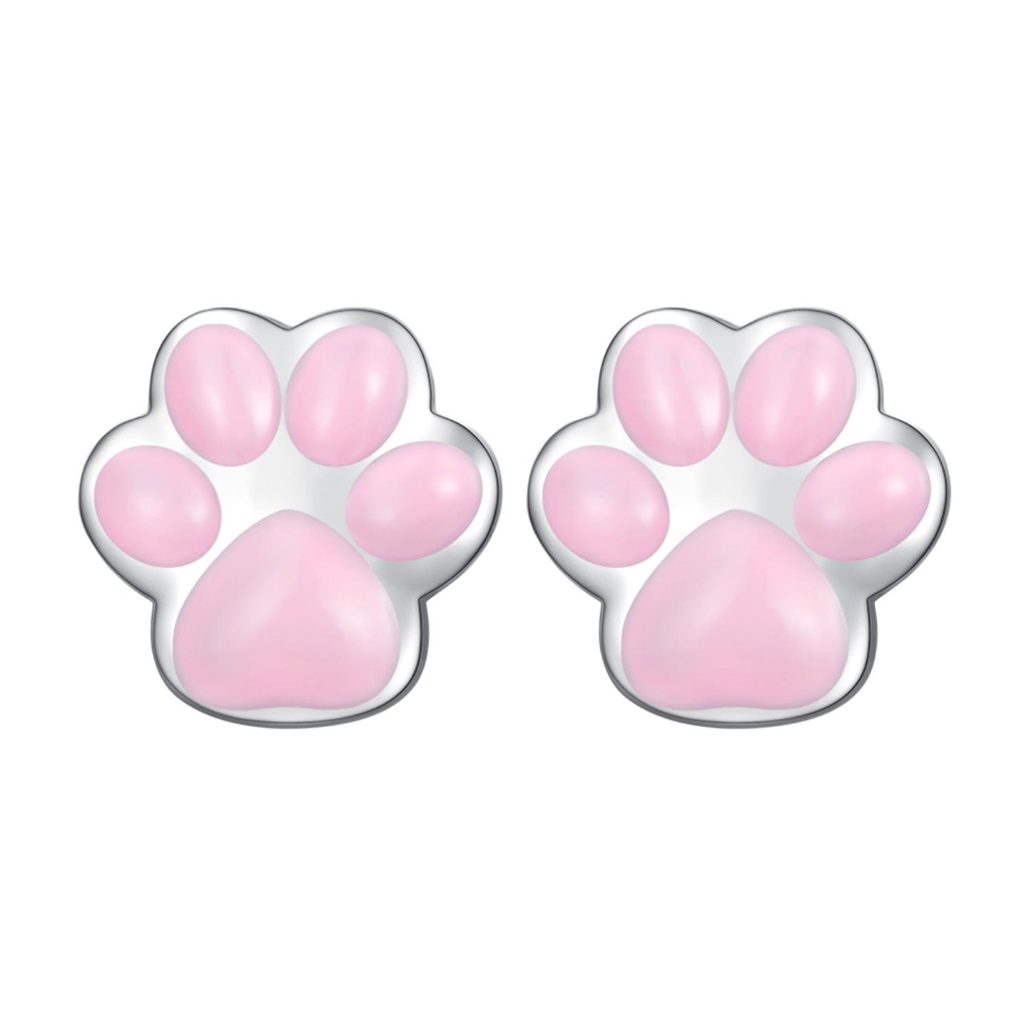 925 Sterling Silver Pink Paw Print Stud Earrings