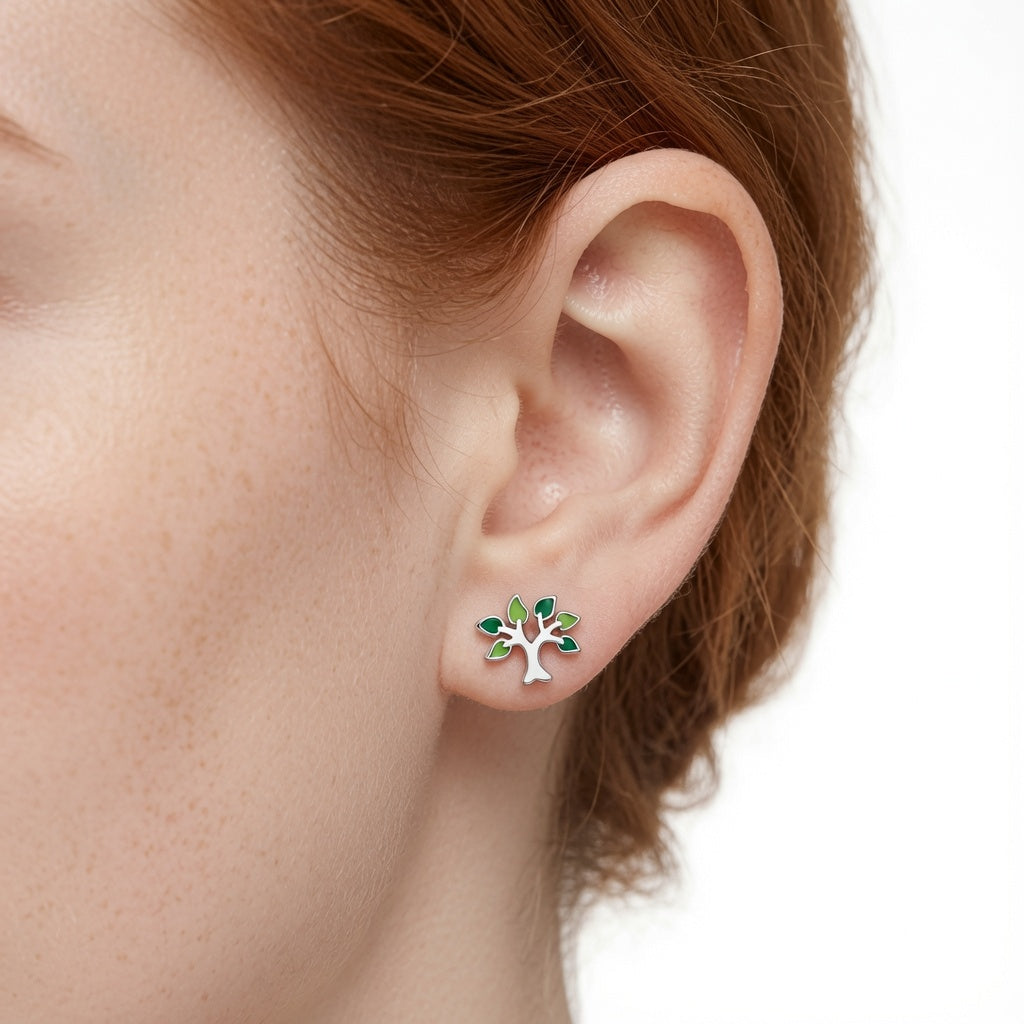 925 Sterling Silver Tree of Life Stud Earrings
