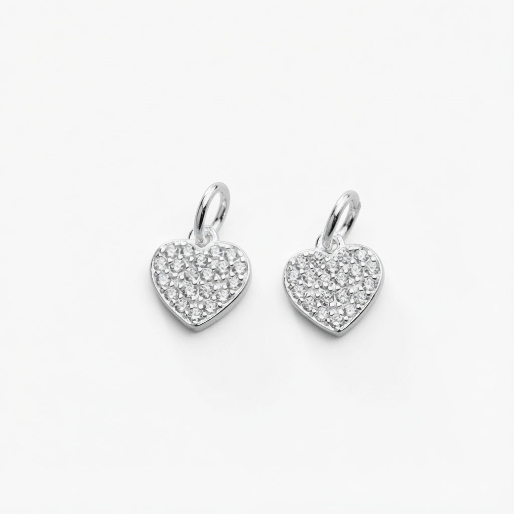 925 sterling silver crystal zircon heart charm pendants with closed jump ring