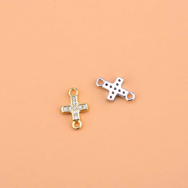 Sterling Silver / Gold Crystal Cross Connector Charm Pendant