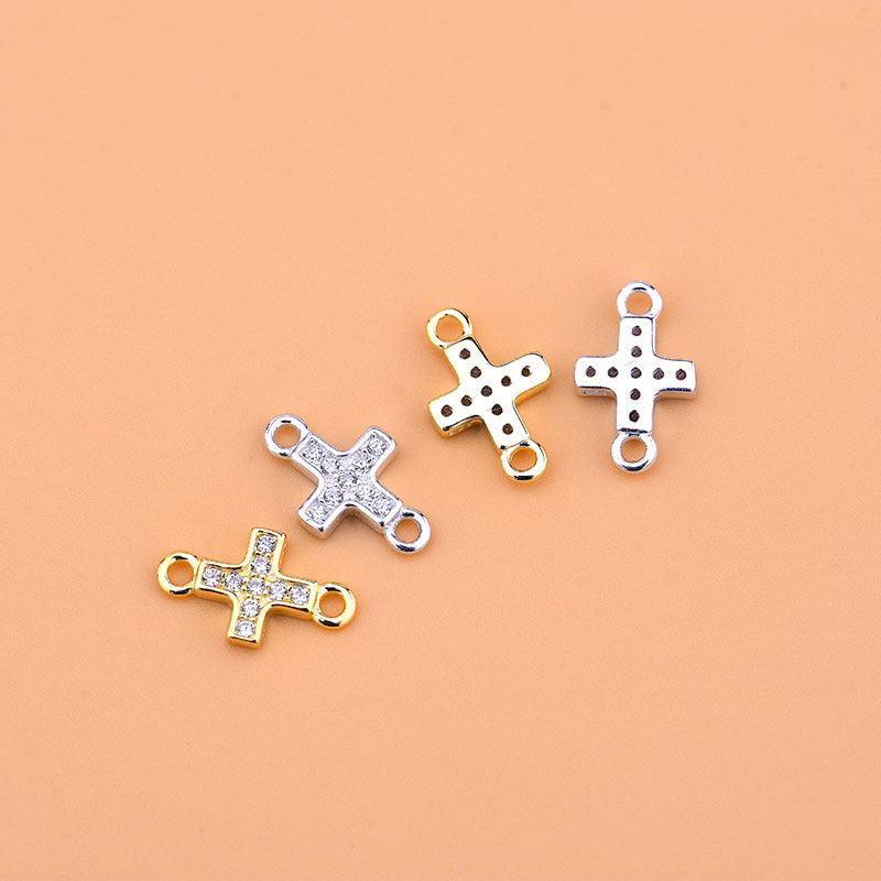 Sterling Silver / Gold Crystal Cross Connector Charm Pendant