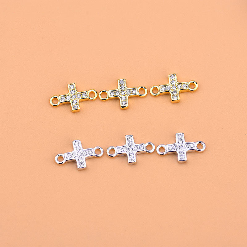 Sterling Silver / Gold Crystal Cross Connector Charm Pendant