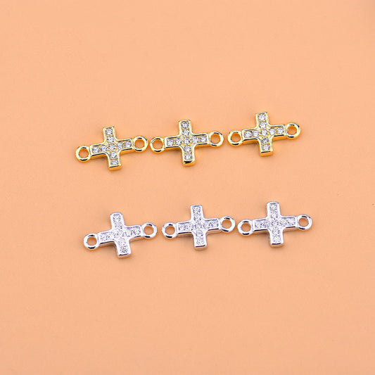 Sterling Silver / Gold Crystal Cross Connector Charm Pendant