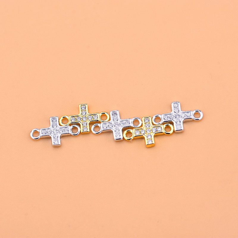 Sterling Silver / Gold Crystal Cross Connector Charm Pendant