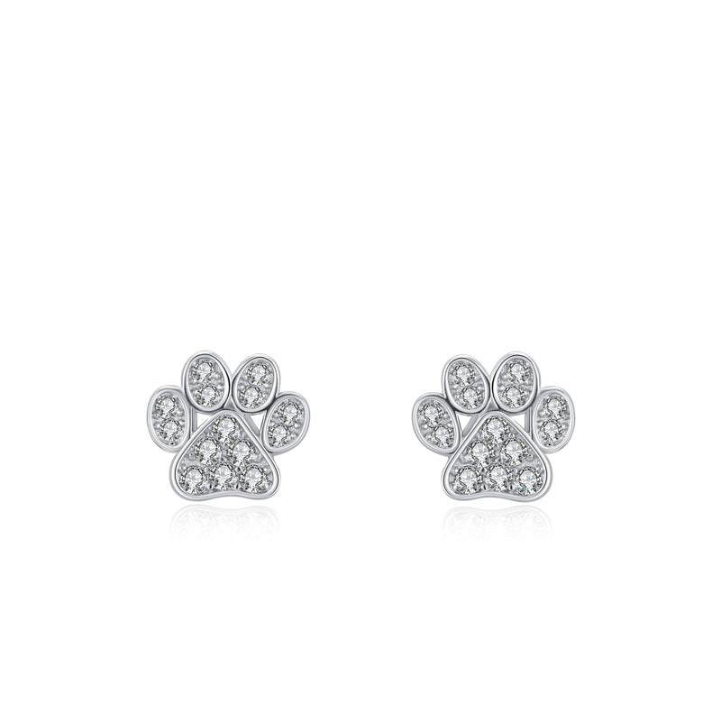 Sterling Silver Crystal Dog Cat Paws Stud Earrings