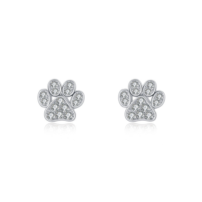 Sterling Silver Crystal Dog Cat Paws Stud Earrings