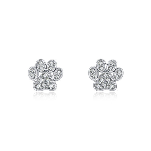Sterling Silver Crystal Dog Cat Paws Stud Earrings