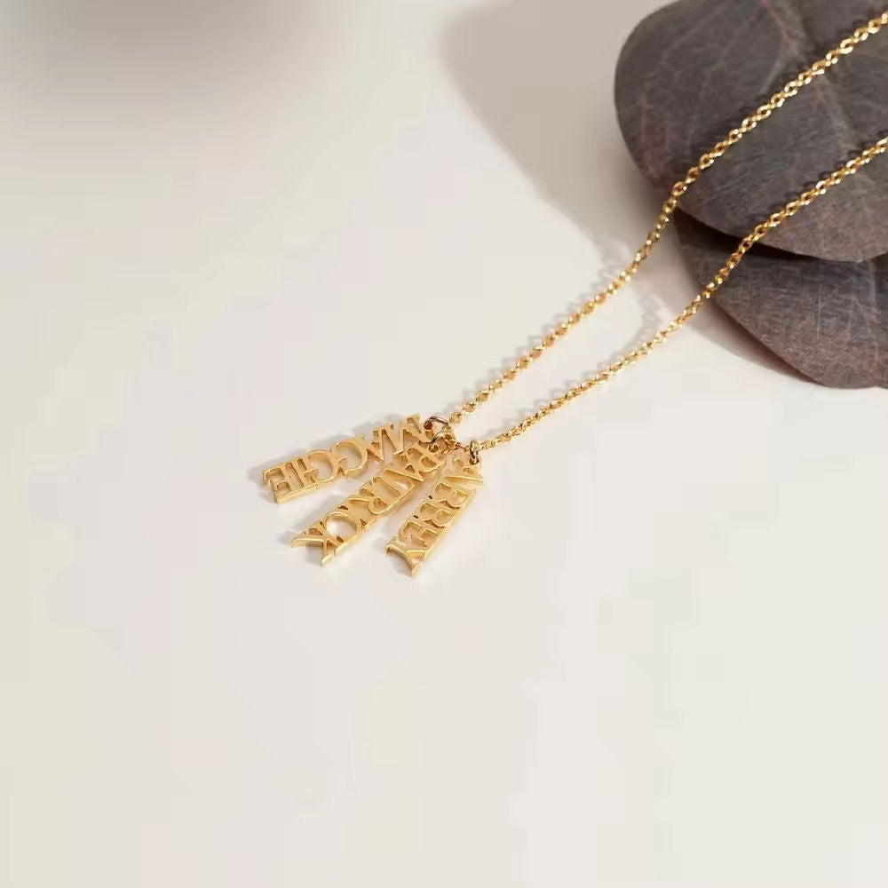 Personalised Gold Vertical Name Bar Necklace - Custom Names & Dates