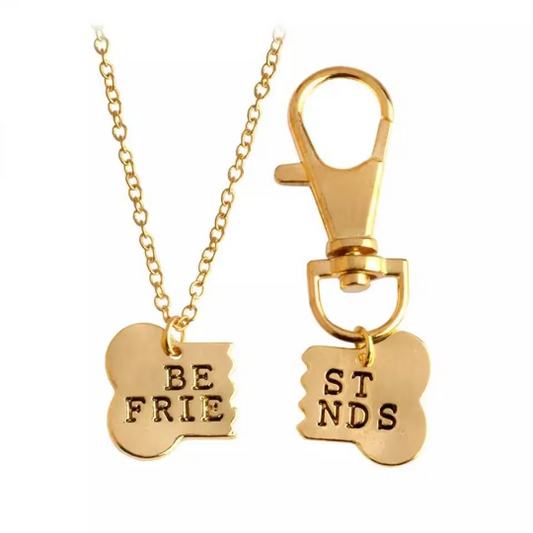 Best Friends Bone Pendant Matching Owner Necklace And Dog Tag Set