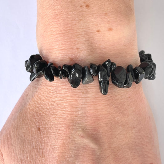 Natural Obsidian Crystal Chip Stretch Bracelet