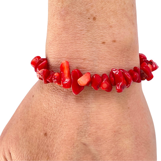 Natural Red Coral Chip Stretch Bracelet Healing Bracelet Red Coral Healing Bracelet for Women