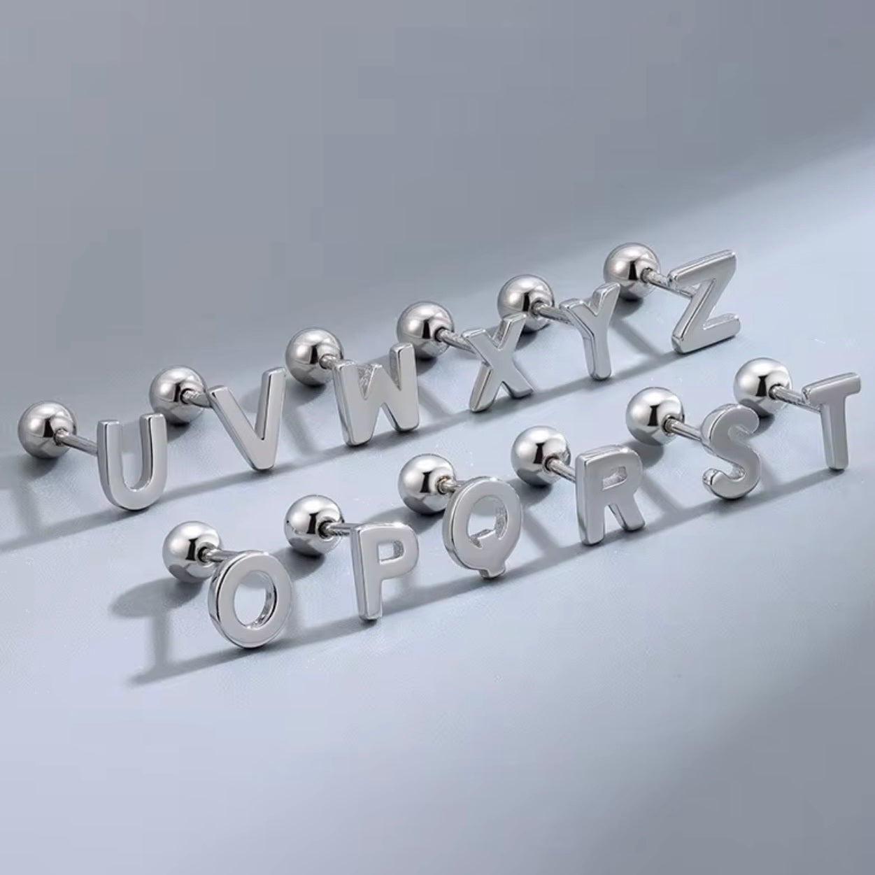 Genuine Platinum Alphabet Initial Letter Stud Earrings