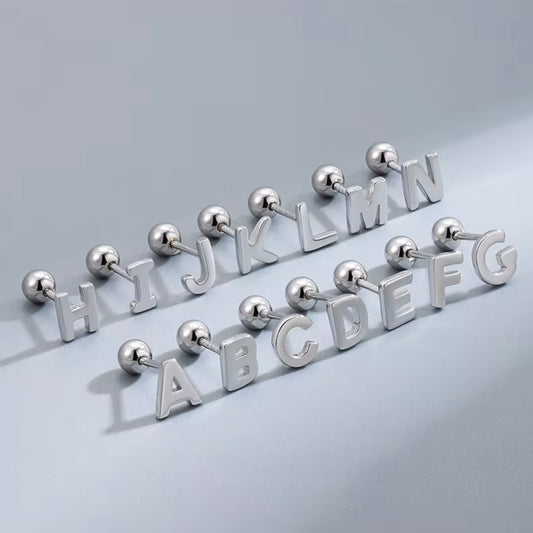 Genuine Platinum Alphabet Initial Letter Stud Earrings