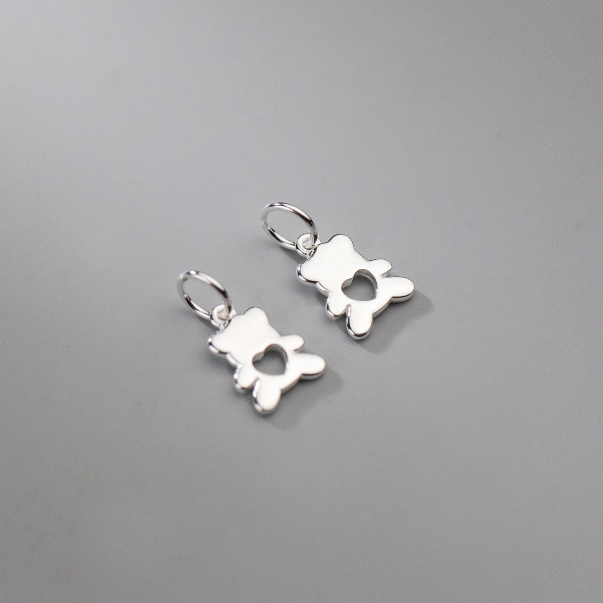 Sterling Silver / Gold Hollow Heart Bear Charm Pendant