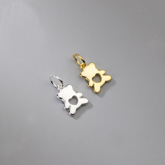 Sterling Silver / Gold Hollow Heart Bear Charm Pendant