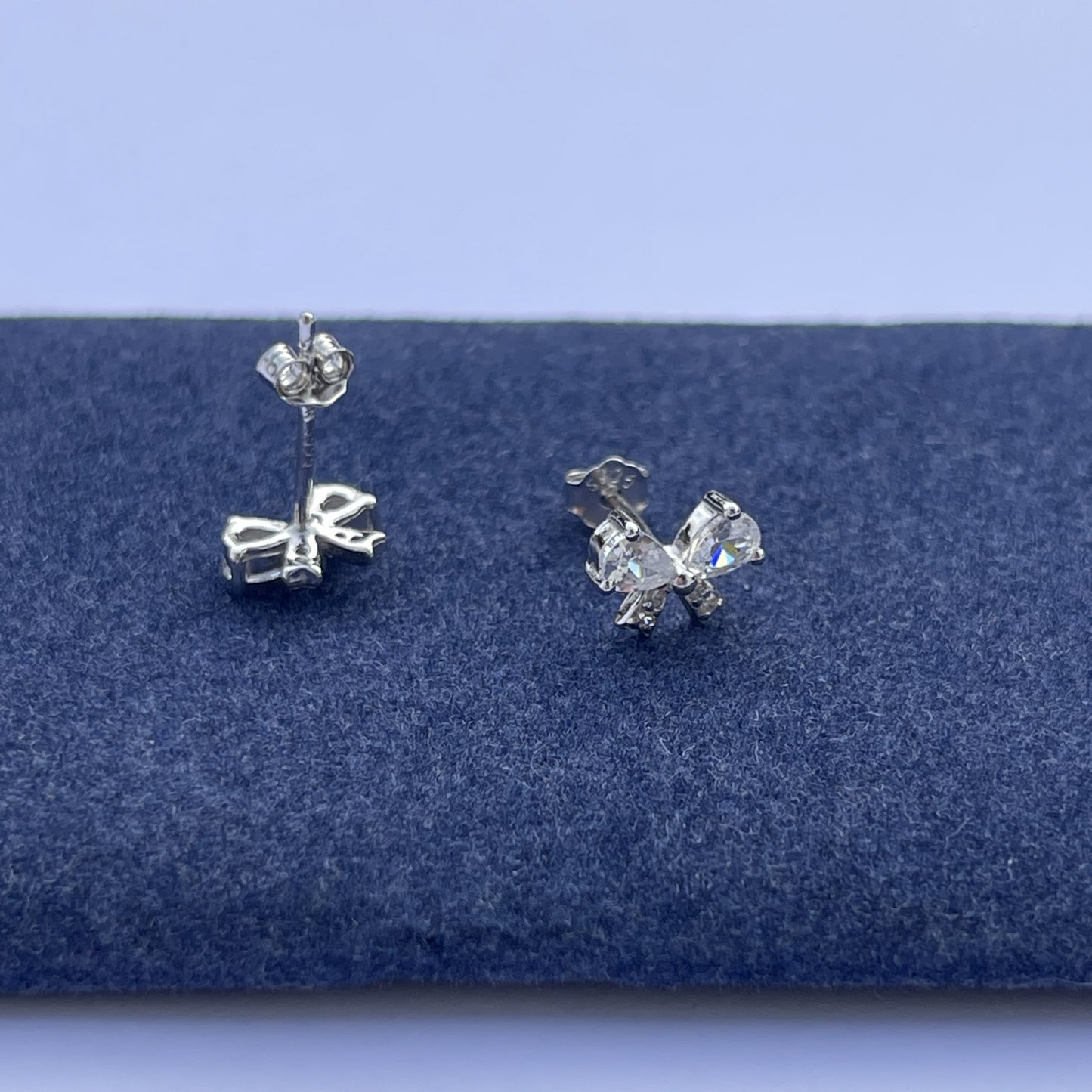 925 Sterling Silver Crystal Bow Stud Earrings