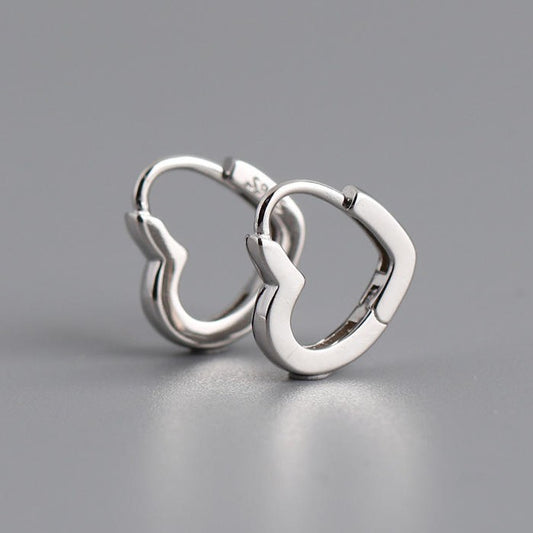 925 Sterling Silver Heart Huggie Earrings
